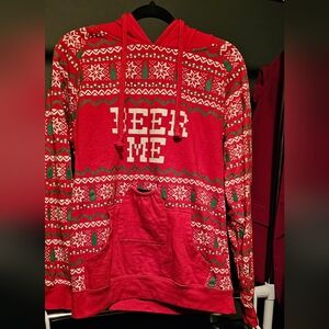 Spencer's "beer me" Christmas hoodie with bottle holder size Medium